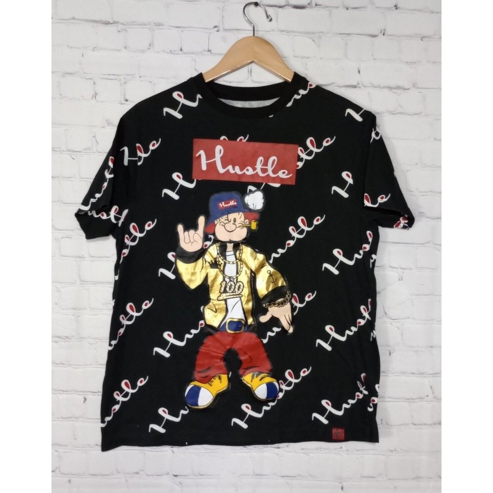 “HUSTLE “By Trouble maker “POPEYE” graphic Streetwear T Shirt  Men's Large